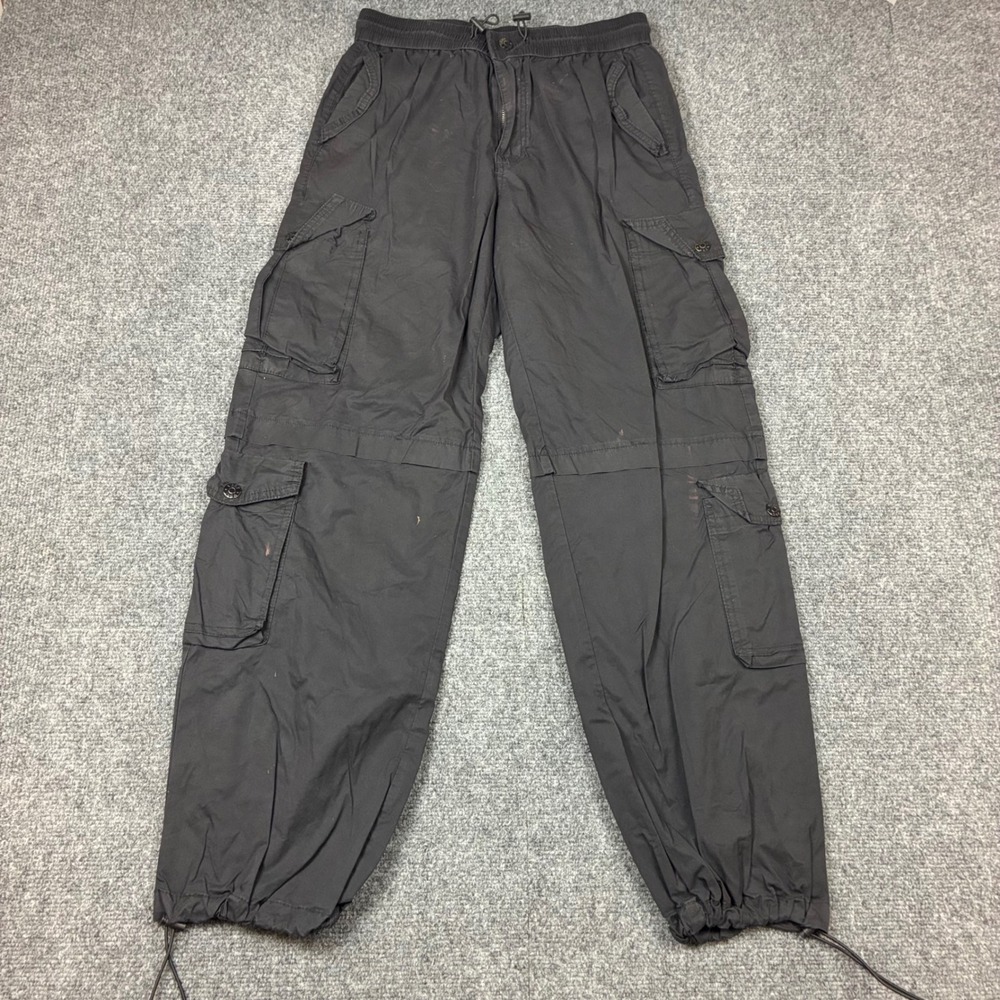 VBRT Mens Size Small Cargo Pants Black Elastic Waist Drawstring Utility Workwear